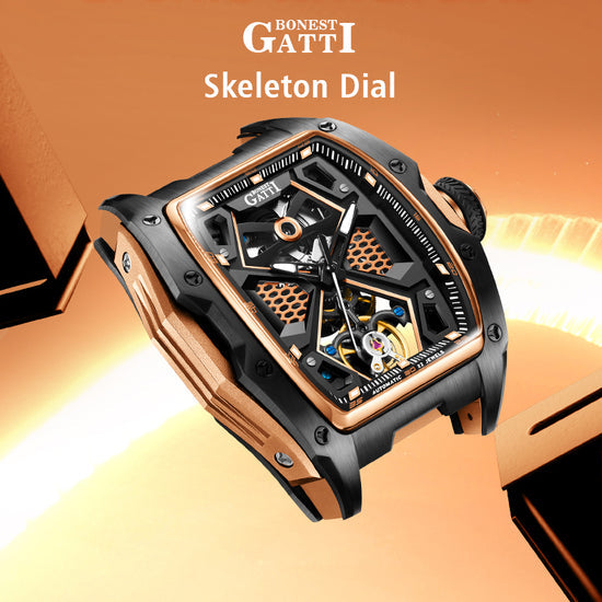 BONEST GATTI Automatic Skeleton Movement Barrel shaped Case Luminous BG5501 TIMEMASTER