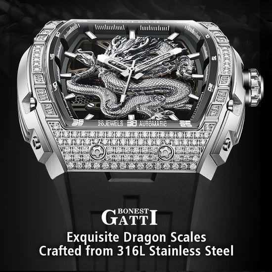 BONEST GATTI Barrel Dragon 184 zircon Bezel Men's Automatic Mechanical Watch Luminous BG5605 TIMEMASTER