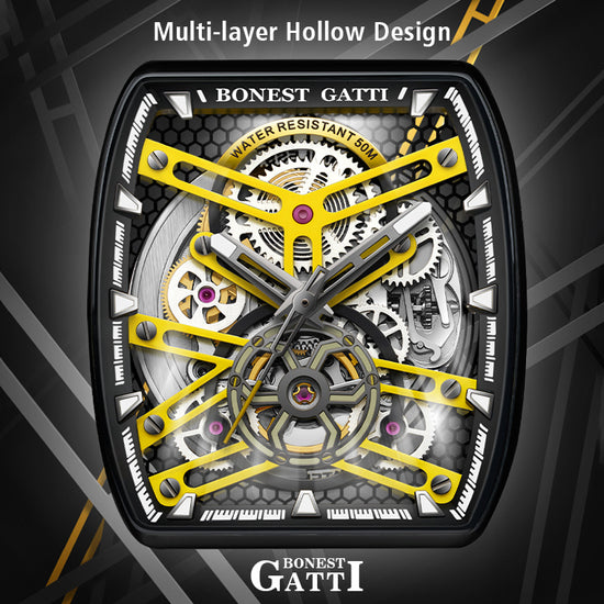 BONEST GATTI Automatic Skeleton Movement Barrel shaped Case Luminous BG5502 TIMEMASTER