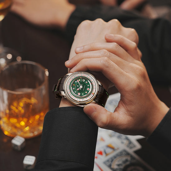 Player Series Silver Poker Roulette Automatic Watch Lucky Harvey TIMEMASTER