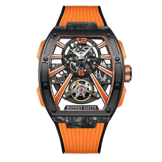 BONEST GATTI Carbon fiber+fine Steel Case Barrel shaped sapphire crystal watch Skeleton Movement Watch BG9950 TIMEMASTER