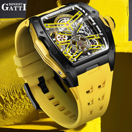 BONEST GATTI Automatic Skeleton Movement Barrel shaped Case Luminous BG5502 TIMEMASTER