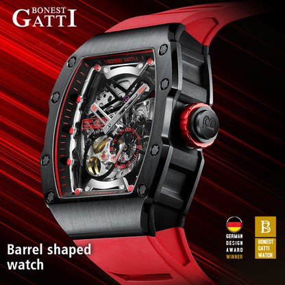 BONEST GATTI CITIZEN Skeleton Automatic Mechanical Movement Sapphire Barrel shaped Case Luminous BG9901-A TIMEMASTER