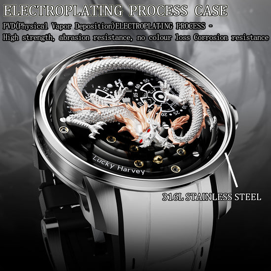 White Dragon Automatic Watch 999 Gold Bead Luminous Lucky Harvey TIMEMASTER