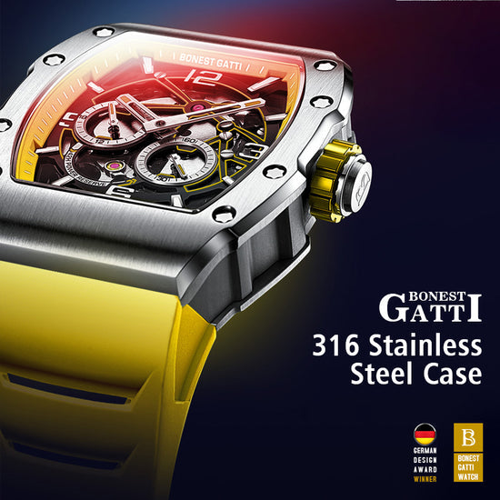 BONEST GATTI Barrel shaped Skeleton Sapphire Crystal CITIZEN Movement Watch BG9903 TIMEMASTER