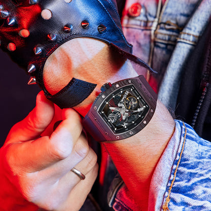 BONEST GATTI Automatic Tonneau Watch Spartan Warrior Series Carbon Fiber Skeleton Self Wind Movement Sapphire Crystal Luminous Watch BG9009 TIMEMASTER