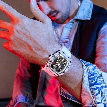 BONEST GATTI Automatic Tonneau Watch Spartan Warrior Series Carbon Fiber Skeleton Self Wind Movement Sapphire Crystal Luminous Watch BG9009 TIMEMASTER