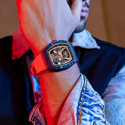 BONEST GATTI Automatic Tonneau Watch Spartan Warrior Series Carbon Fiber Skeleton Self Wind Movement Sapphire Crystal Luminous Watch BG9009 TIMEMASTER