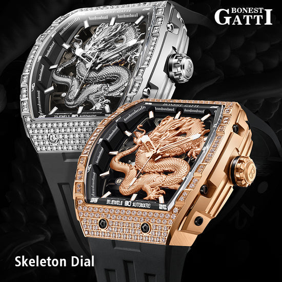 BONEST GATTI Barrel Dragon 184 zircon Bezel Men's Automatic Mechanical Watch Luminous BG5605 TIMEMASTER