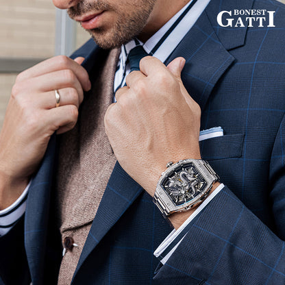 BONEST GATTI Barrel Dragon 185 Zircon Stones Bezel Stainless Steel Bracelet Men's Automatic Mechanical Watch Luminous BG5605L TIMEMASTER