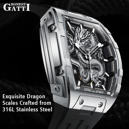 BONEST GATTI Barrel Dragon Men's Automatic Mechanical Watch Luminous GB5606 TIMEMASTER