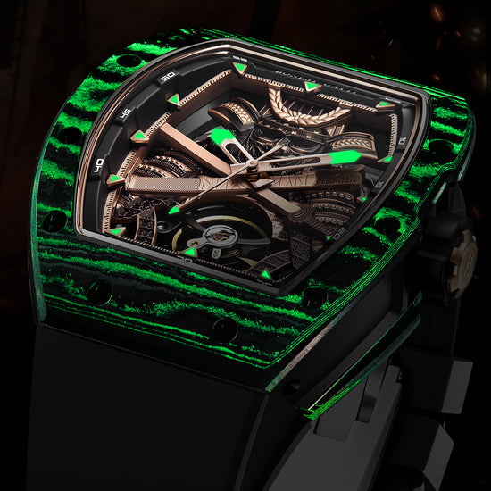 BONEST GATTI Automatic Tonneau Watch Phantom Black Warrior Dial Carbon Fiber Skeleton Self Wind Movement Sapphire Crystal Luminous Watch BG9008 TIMEMASTER