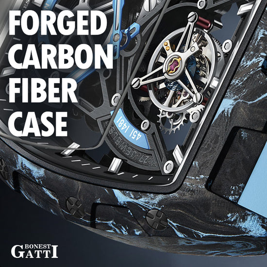 BONEST GATTI Automatic Tourbillon Movement Tonneau Shaped Forged Carbon Fiber Case Sapphire Crystal Fluororubber Strap 3ATM Waterproof Luminous BG9006 TIMEMASTER