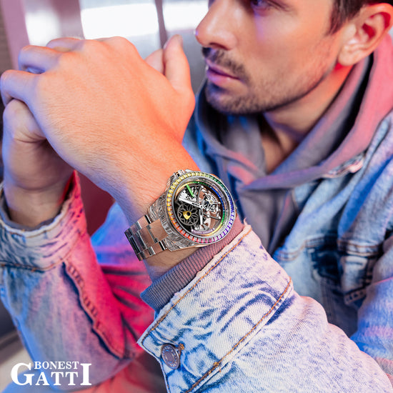 BONEST GATTI Automatic Tourbillon Movement Rainbow Bezel BG7002 TIMEMASTER