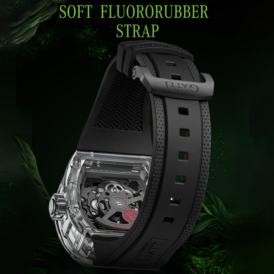 BONEST GATTI Transparent Tonneau Case 3D Snake Dial Skeleton Movement Fluororubber Strap Watch Luminous BG6004 TIMEMASTER