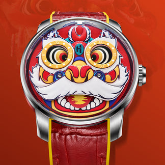 Yellow Lion Dance Moving Eye Automatic LH001 Movement Luminous Watch For Men Lucky Harvey TIMEMASTER