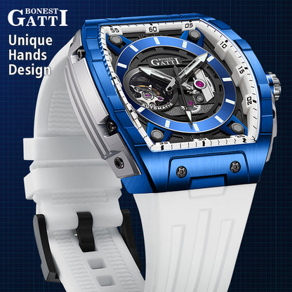 BONEST GATTI Barrel shaped Skeleton Movement Watch Luminous BG5602 TIMEMASTER