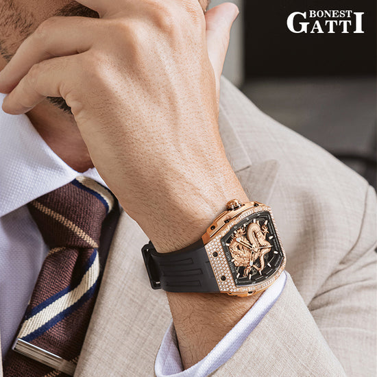 BONEST GATTI Barrel Dragon 184 zircon Bezel Men's Automatic Mechanical Watch Luminous BG5605 TIMEMASTER