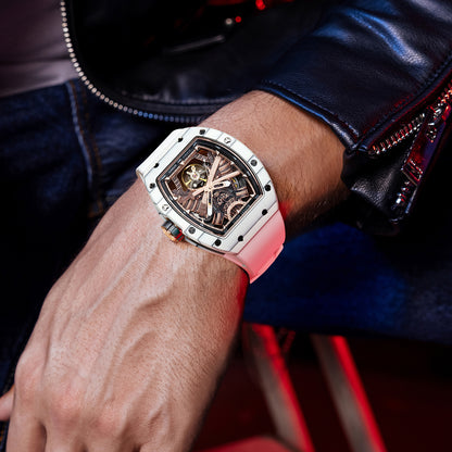 BONEST GATTI Automatic Tonneau Watch Phantom Black Warrior Dial Carbon Fiber Skeleton Self Wind Movement Sapphire Crystal Luminous Watch BG9008 TIMEMASTER