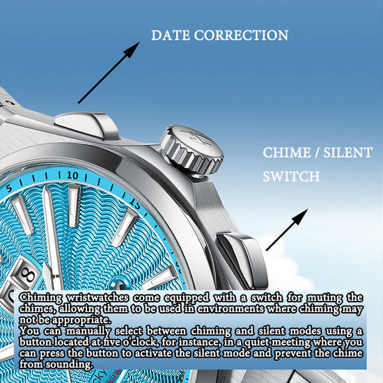 【Limited Edition 300PCS】Sound Of Nature Guilloché Ice Blue Dial Big Date Chiming Automatic Watch Lucky Harvey TIMEMASTER