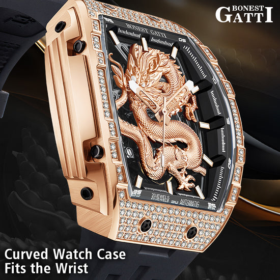 BONEST GATTI Barrel Dragon & Phoenix Couple Watch Automatic Mechanical Movement Luminous BG9910 TIMEMASTER