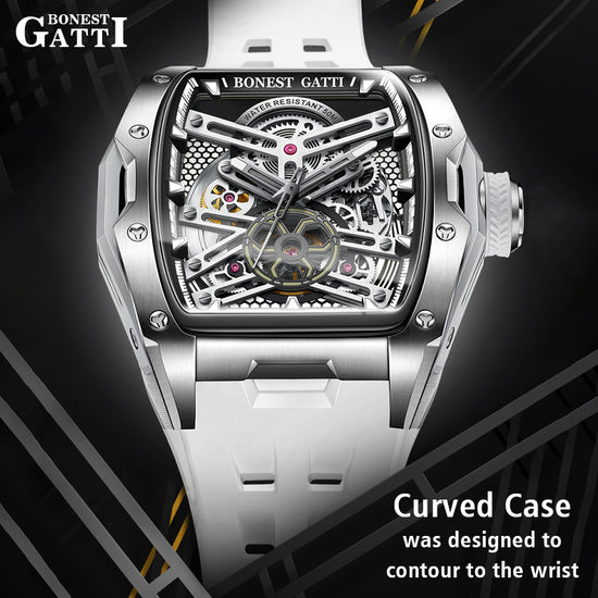 BONEST GATTI Automatic Skeleton Movement Barrel shaped Case Luminous BG5502 TIMEMASTER