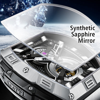 BONEST GATTI 361L Case Barrel shaped watch Skeleton Movement Crystal Sapphire Watch BG5701 TIMEMASTER