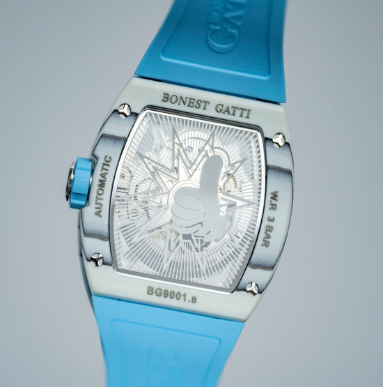 BONEST GATTI Carbon fiber + Aluminum alloy Case Barrel shaped Thumbs Up Series funny watch Skeleton Movement Crystal Sapphire Watch BG9001 TIMEMASTER
