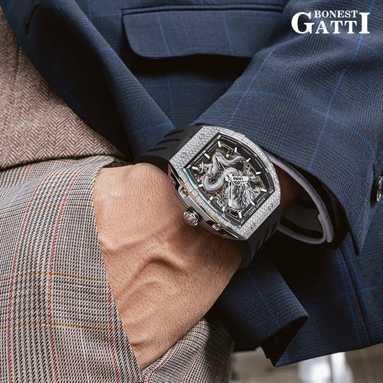 BONEST GATTI Barrel Dragon 184 zircon Bezel Men's Automatic Mechanical Watch Luminous BG5605 TIMEMASTER