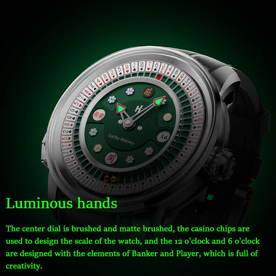 Player Series Silver Poker Roulette Automatic Watch Lucky Harvey TIMEMASTER