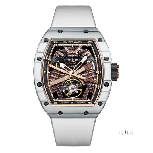 BONEST GATTI Automatic Tonneau Watch Phantom Black Warrior Dial Carbon Fiber Skeleton Self Wind Movement Sapphire Crystal Luminous Watch BG9008 TIMEMASTER