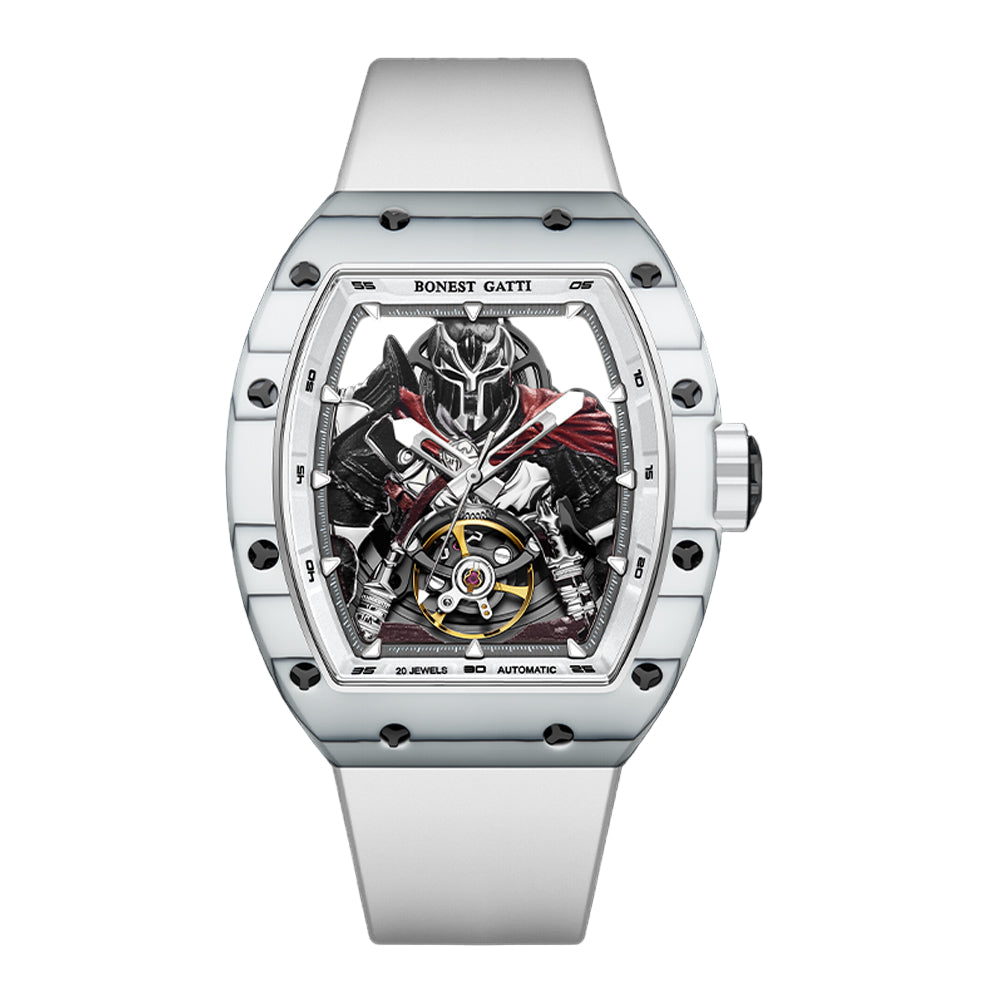 BONEST GATTI Automatic Tonneau Watch Spartan Warrior Series Carbon Fiber Skeleton Self Wind Movement Sapphire Crystal Luminous Watch BG9009 TIMEMASTER
