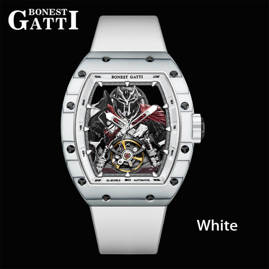 BONEST GATTI Automatic Tonneau Watch Spartan Warrior Series Carbon Fiber Skeleton Self Wind Movement Sapphire Crystal Luminous Watch BG9009 TIMEMASTER