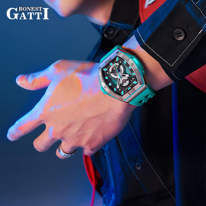 BONEST GATTI 361L Case Barrel shaped watch Skeleton Movement Crystal Sapphire Watch BG5701 TIMEMASTER