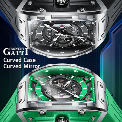 BONEST GATTI Barrel shaped Skeleton Movement Watch Luminous BG5602 TIMEMASTER