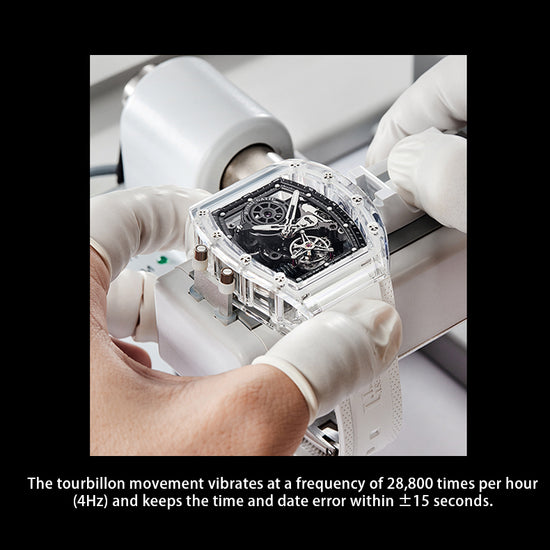 BONEST GATTI Tourbillon K9 Crystal Transparent Case Tonneau watch Skeleton Movement Watch Fluororubber Strap BG7001 TIMEMASTER