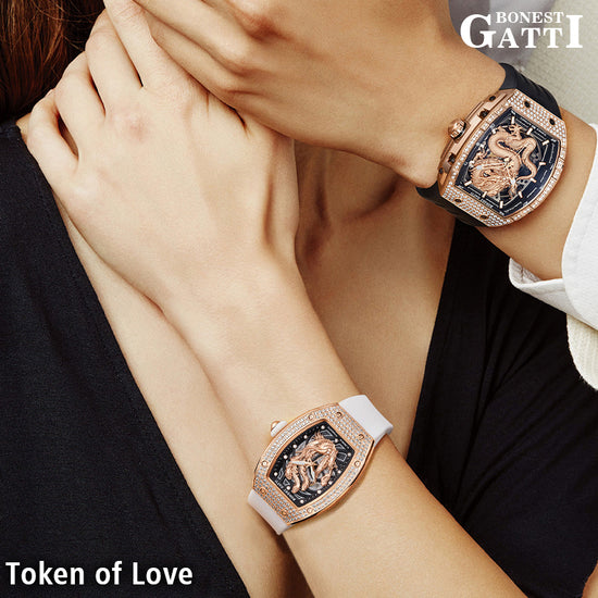 BONEST GATTI Barrel Dragon & Phoenix Couple Watch Automatic Mechanical Movement Luminous BG9910 TIMEMASTER