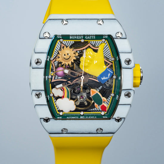BONEST GATTI Carbon fiber + Aluminum alloy Case Barrel shaped Thumbs Up Series funny watch Skeleton Movement Crystal Sapphire Watch BG9001 TIMEMASTER