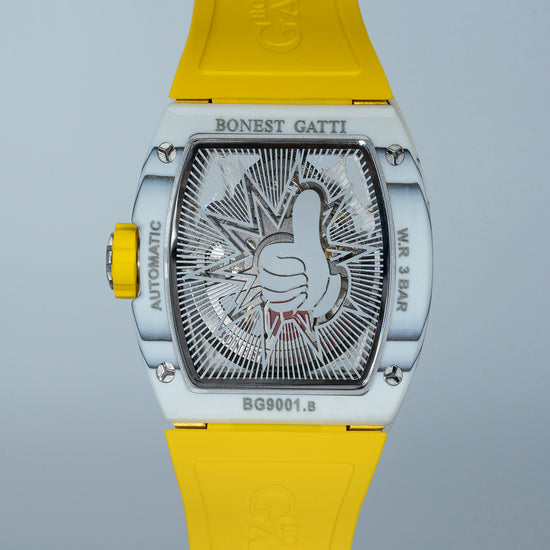 BONEST GATTI Carbon fiber + Aluminum alloy Case Barrel shaped Thumbs Up Series funny watch Skeleton Movement Crystal Sapphire Watch BG9001 TIMEMASTER