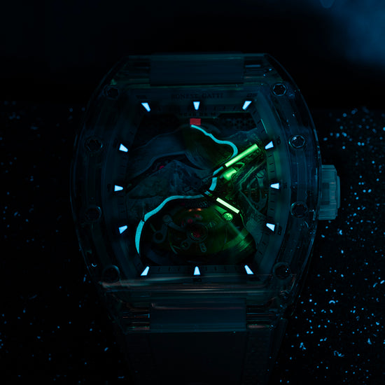 BONEST GATTI Carbon fiber + Aluminum alloy Case Barrel shaped road of climb 3D Mountain climber pattern Skeleton Movement Sapphire Crystal Watch BG9002 TIMEMASTER