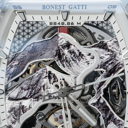 BONEST GATTI Carbon fiber + Aluminum alloy Case Barrel shaped road of climb 3D Mountain climber pattern Skeleton Movement Sapphire Crystal Watch BG9002 TIMEMASTER
