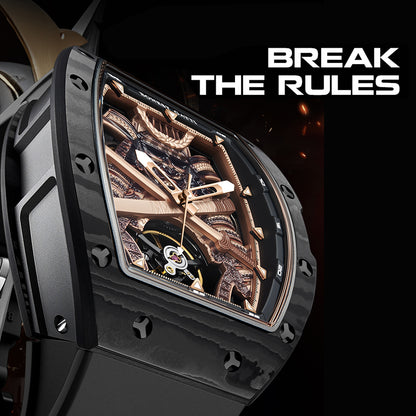 BONEST GATTI Automatic Tonneau Watch Phantom Black Warrior Dial Carbon Fiber Skeleton Self Wind Movement Sapphire Crystal Luminous Watch BG9008 TIMEMASTER