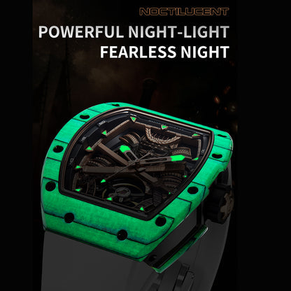 BONEST GATTI Automatic Tonneau Watch Phantom Black Warrior Dial Carbon Fiber Skeleton Self Wind Movement Sapphire Crystal Luminous Watch BG9008 TIMEMASTER