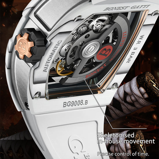 BONEST GATTI Automatic Tonneau Watch Phantom Black Warrior Dial Carbon Fiber Skeleton Self Wind Movement Sapphire Crystal Luminous Watch BG9008 TIMEMASTER