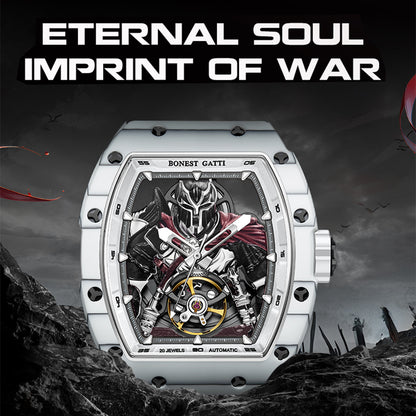 BONEST GATTI Automatic Tonneau Watch Spartan Warrior Series Carbon Fiber Skeleton Self Wind Movement Sapphire Crystal Luminous Watch BG9009 TIMEMASTER