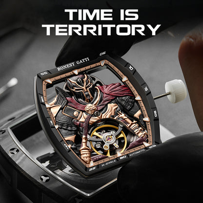 BONEST GATTI Automatic Tonneau Watch Spartan Warrior Series Carbon Fiber Skeleton Self Wind Movement Sapphire Crystal Luminous Watch BG9009 TIMEMASTER