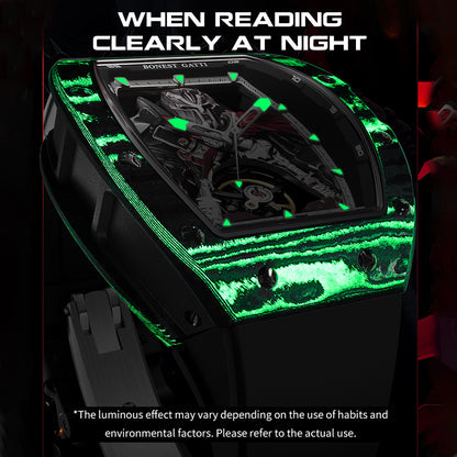 BONEST GATTI Automatic Tonneau Watch Spartan Warrior Series Carbon Fiber Skeleton Self Wind Movement Sapphire Crystal Luminous Watch BG9009 TIMEMASTER