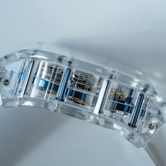 BONEST GATTI Barrel shaped K9 Crystal case Skeleton Movement Fluororubber Strap Watch Luminous BG9960 TIMEMASTER