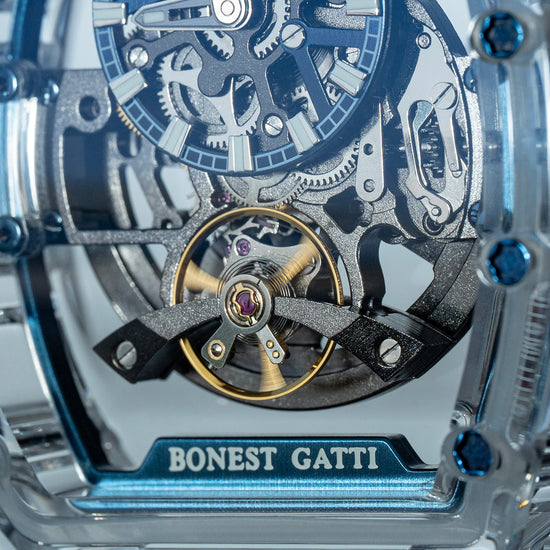 BONEST GATTI Barrel shaped K9 Crystal case Skeleton Movement Fluororubber Strap Watch Luminous BG9960 TIMEMASTER
