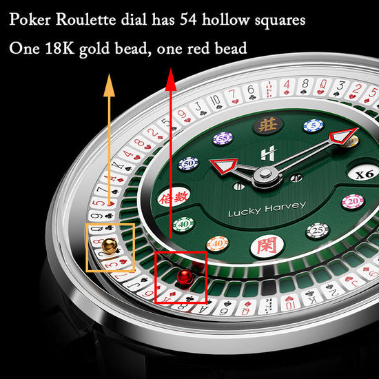 Player Series Gold Poker Roulette Automatic Watch Lucky Harvey TIMEMASTER